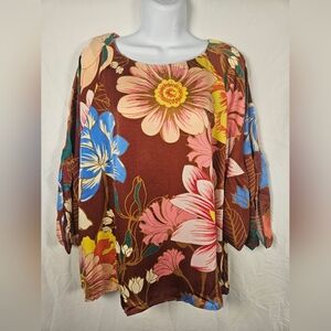 NWT Umgee USA Floral Boho Bell Sleeve Blouse Small Boutique Top